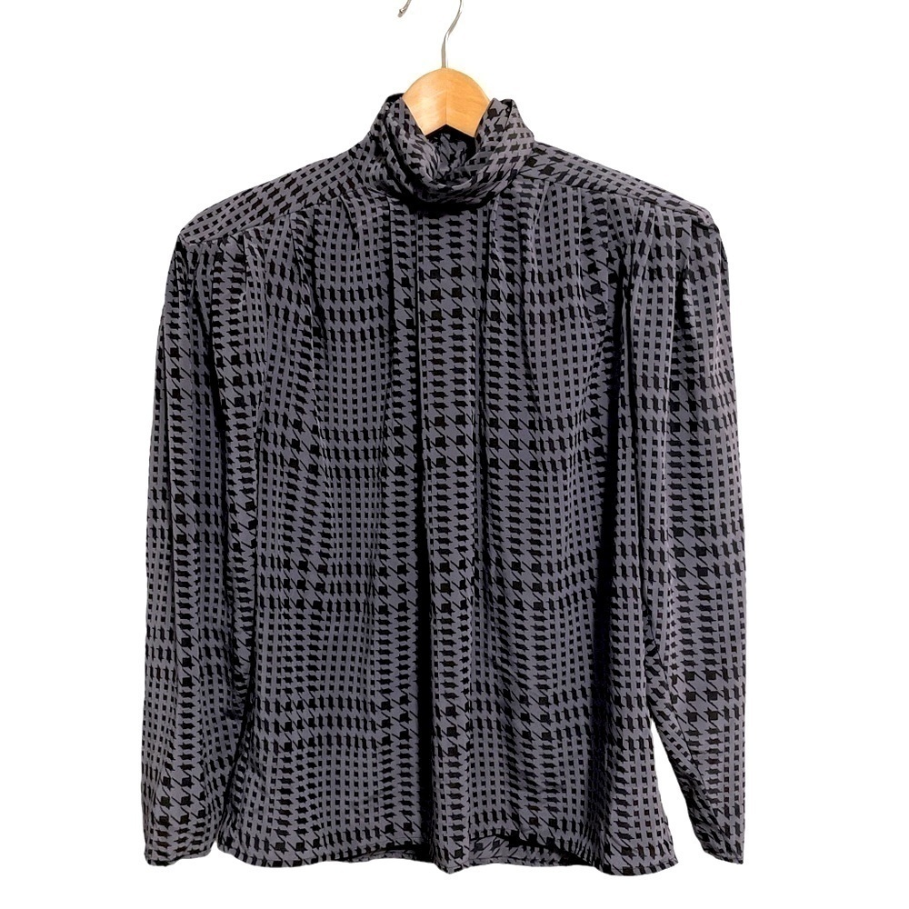 Regina Porter Vintage Women’s Pleated Front High Neck Houndstooth Blouse Size 6